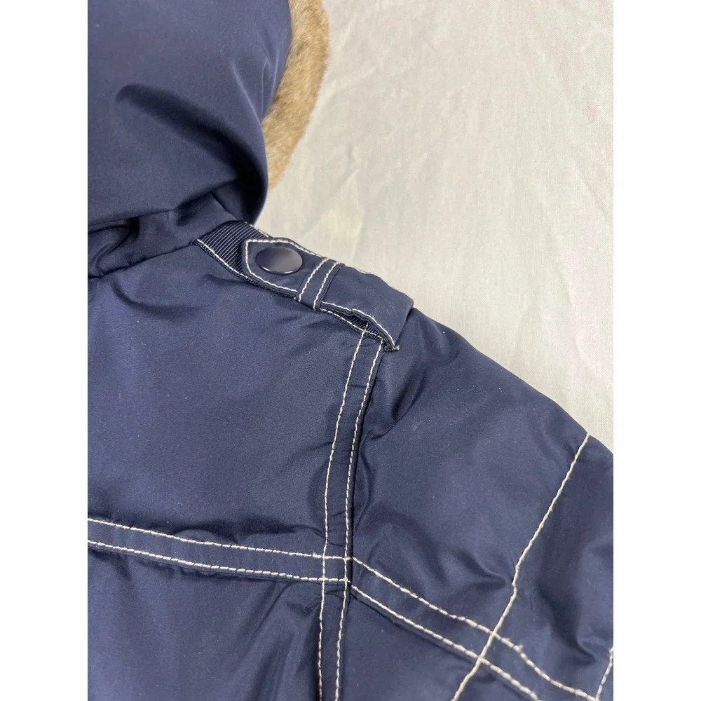 babyGap Snowsuit Kids 12-18 Months Navy Blue Down Puffer Hooded Faux Fur Trim